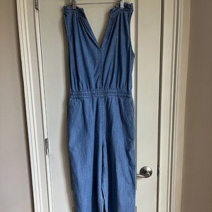 J. Crew Point Sur Chambray Denim Sleeveless Wide Leg Jumpsuit with Pockets Sz 4